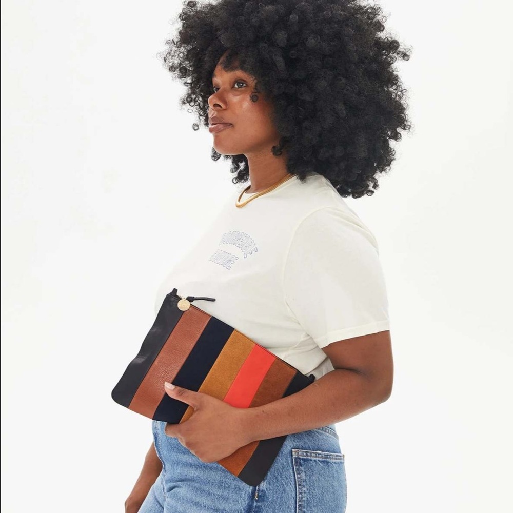 Clare V. Flat Clutch w/tabs multicolor suede